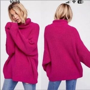Free People Magenta Oversized Knit Sweater